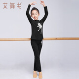 艾舞戈儿童舞蹈服女童秋季练功服拉丁舞服男童形体印花T恤上衣套装 【套装】黑色长袖+长裤 120 (身高120-130cm)