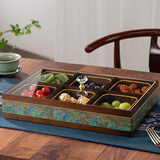 岚媛干果盒高档轻奢家用客厅茶几糖果零食分格托盘实木2026新款水果盘 千里江山6格单层果盒+金边碗6只