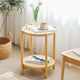 竹庭日式圆形实木藤编玻璃茶几客厅家用小户型简约现代沙发边几小茶桌 寻觅圆形小茶几【原色】