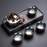 瓷牌茗茶具（cipaiming teaset） 茶具套装小套功夫茶壶便携一壶四杯家用会客泡茶器小茶台 沙金西施一壶四杯+磁石干泡盘