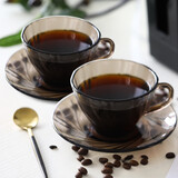 DURALEX 多莱斯 欧式进口高档咖啡杯碟套装拉花杯挂耳咖啡杯办公室玻璃杯 咖啡色螺纹杯2杯2碟