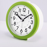 SEIKO 日本精工时钟小巧可爱贪睡夜灯夜光卧室儿童时尚现代指针式闹钟 QHE909M绿色