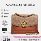 COACH蔻驰女包奢侈品大牌女士轻奢包包单肩斜挎小方包山茶花 【保税仓发货】卡其配棕色