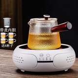 borun HOME锤纹侧把玻璃壶加厚耐高温过滤养生泡茶壶电陶炉煮茶器普洱小青柑烧水煮茶壶茶具套装 锤纹壶500ML+鼓型白色茶炉