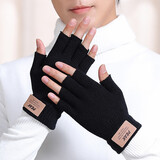 匹克冬季保暖针织毛线半指手套防寒户外骑行电动车防滑男款手套黑色