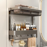 优·洁·家毛巾架卫生间置物架免打孔壁挂浴室厕所大容量收纳挂钩挂件浴巾架 双层-可折叠网篮一体-40cm