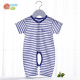 贝贝怡【官方发售】新生儿衣服婴儿连体衣开档夏装男女童宝宝爬服哈衣 宝蓝白 6个月/身高66cm