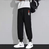 惠穿依休闲裤男2024新款运动裤宽松港风束脚裤灰色长裤潮流大码裤卫裤男 常规无绒）红英文螺纹黑色 4XL 165-180斤