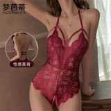 梦芭蒂内衣女法式半透蕾丝连体睡衣性感美背V领挂脖浪漫情调家居