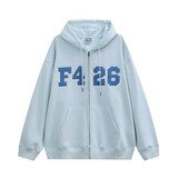 F426【赵露思许妍同款】国潮牌秋季宽松大logo格子贴布绣卫衣 薄荷蓝 S