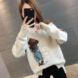 璇醇高中生毛衣秋冬款小个子女生加绒打底衫初中学生少女冬季加厚保暖 米白色 S _100斤以内cm