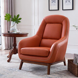 索梦纳斯 北欧单人沙发椅真皮美式轻奢实木休闲简约客厅阳台懒人沙发椅 单人位超纤皮料橘红色（TM18-4)
