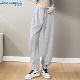 真维斯（JEANSWEST）休闲裤女高腰宽松显瘦束脚裤夏季运动裤子女系带卫裤浅灰色L