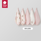 babycare婴儿洗脸毛巾新生儿用品纱布小方巾柔软宝宝纯竹棉口水巾 哆咔山茶粉-5条装【加厚六层】