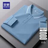 罗蒙（ROMON）翻领冰丝长袖T恤衫男士春夏中青年商务休闲POLO高端上衣爸爸装 蓝色 【长袖】 XL 175 （适合130-155斤）