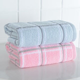洁丽雅毛巾礼盒2条装纯棉面巾素色舒适柔软吸水毛巾 手提礼盒装 粉+蓝大格子礼盒装