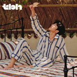 野兽派家居（tbh）男士睡衣 都市野兽黑豹法兰绒家居服套装可外穿冬季情侣睡衣女冬 黑豹法兰绒家居服套装 米色条纹 XL