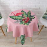 缤谷 绿植北欧布艺棉麻小清新圆桌布阳台小桌布防水台布多功能盖布 粉红鹤 90cm*90cm 桌布