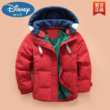 迪士尼（Disney）儿童羽绒服男童中长款冬装外套加厚8男孩6-14岁中大童工装白鸭绒 酒红色 130cm