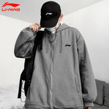 李宁外套男春秋季男女同款宽松大码卫衣跑步健身休闲运动服饰男上衣 深灰色(带帽拉链款) L (175/92A)