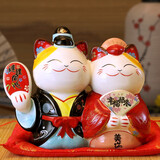 吉善缘 夫妻猫招财猫摆件 结婚礼物送新娘闺蜜新人朋友婚庆新婚订婚礼品 连理同心【彩盒包装】