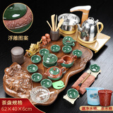 兿凡臻品 紫砂功夫茶具整套装家用茶盘一体式全自动烧水壶茶壶茶台茶杯 2.科技木小佛盘浮雕冰裂-自动金