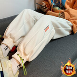 KUCLUT休闲裤男新款抽绳束脚裤男潮ins休闲运动裤港风宽松休闲裤子潮牌 加绒 白色-GC-318 XL120-140斤
