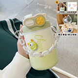 云穗保温杯女生2025新款学生高颜值316带吸管水杯礼物咖啡杯双饮杯子 绿色500ml【手链+3D贴纸随机】