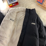 忆克萨 双面穿羊羔绒棉衣外套男冬季潮牌ins加绒短款厚棉服 黑色 M