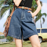 百图betu女装夏季新款牛仔裤高腰百搭显瘦A版牛仔短裤女2403T82 牛仔色 L