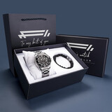 马克华菲手表男士机械风格石英表多功能三眼六针男表学生运动防水潮流国表 5420-银壳黑面