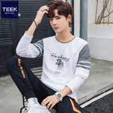 TEEK2025春秋款长袖t恤男装上衣 青少年秋冬季男士潮流休闲打底体恤衫 C352白色 L