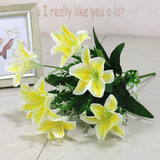 花艺赫家饰仿真花百合高枝装饰花假花绢花客厅摆设餐桌高档花艺干花花束摆件 40cm7头黄色绢布百合花【5支】