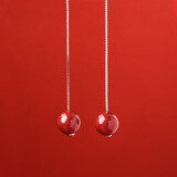 灵菲朱砂转运珠耳线银耳钉耳坠女长款女友老婆生日礼物8mm证书