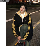 诗丹蕊2024冬季新款撞色拼接羽棉袄绒服女棉服外套国潮牌学生加厚面包服 黑色 均码