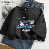 La Chapelle City拉夏贝尔纯棉短袖t恤女夏季2024年新款衣服女装休闲宽松半袖上衣 黑-花与涂鸦 XL(建议110-120斤)