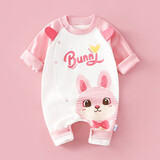 多嘻噜卡婴儿春装连体衣新生儿衣服男女童四季长袖哈衣 粉红线条兔子 59cm