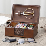 那澜多好实木针线盒家用十字绣便携缝纫线盒针线包工具收纳盒套装结婚嫁妆 松果小号针线盒