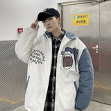 琛倪 青少年外套男秋冬季连帽新款夹克韩版潮流宽松春秋褂子ins港风 LS30蓝色加棉 XL