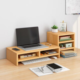 立太（LEADTEK） 电脑增高架显示器托架笔记本支架垫高桌面收纳架子办公桌置物架 北欧枫木色【双层中格+小柜子】