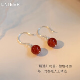LnieerS925银和田玉耳环女气质耳坠耳钩轻奢复古风小众2025年新款银耳饰 红玛瑙耳环【S925银】