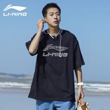 李宁（LI-NING）短袖t恤男装夏季新款棉质吸湿透气运动半袖男上衣圆领logo运动服 经典黑 L/175