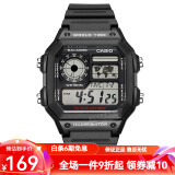 卡西欧（CASIO） 卡西欧(CASIO)小方块数显电子表狂飙安欣同款男防水学生运动手表 黑盘橡胶带AE-1200WH-1A