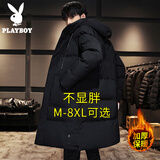 花花公子（PLAYBOY）棉服男中长款棉衣男大码加厚秋冬季外套男士夹克连帽棉袄子衣服男 黑色[加厚保暖] XL