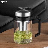 万象玻璃杯带手柄办公室泡茶杯男士家用过滤网杯子耐热商务休闲女士带把创意水杯新款 U214黑色-480ml