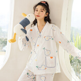 家の时光（Ht-home）夏季薄款月子服孕妇睡衣产妇哺乳衣产后喂奶衣产妇待产家居服套装 【双层纱布 亲肤柔软】小蓝鸭 XL码 推荐145-160斤