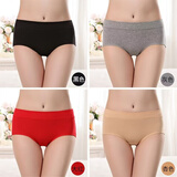 元梦菲4条装内裤女纯棉简约舒适纯色中腰全棉裆部女士大码提臀三角裤头 灰色+杏色+红色+黑色 4条 L （80-100斤）