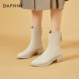 达芙妮女靴软皮软底粗跟尖头中跟单靴女靴子4622607050米色（加绒）38