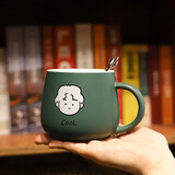 木丁丁 情侣马克杯单个 陶瓷带勺咖啡牛奶水杯子泡茶大容量生日伴手礼物 内白外绿-绿色男孩带勺 1个 350ml