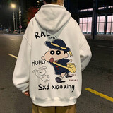 至唯卫衣连帽男春秋冬季潮牌宽松潮流加绒加厚上衣青少年蜡笔小新衣服 B371-LMWY312白色常规款 XL【推荐125-140斤】
